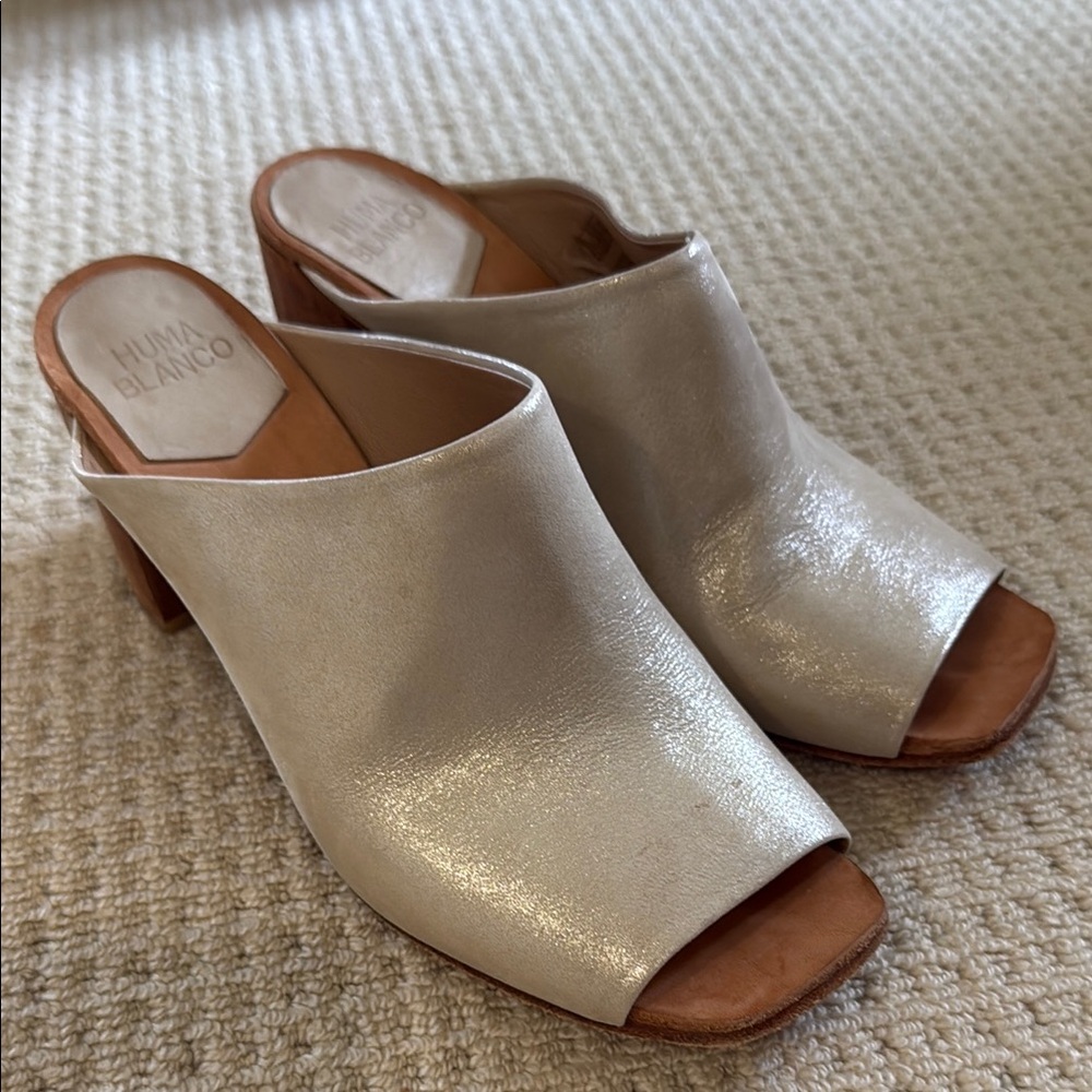Glittery Cream/Gold Block Heel Mules